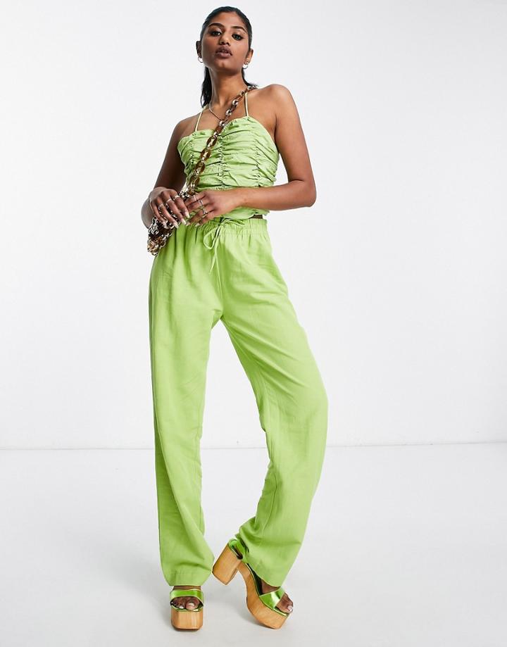 Envii Ruched Front Strappy Crop Top In Green - Part Of A Set