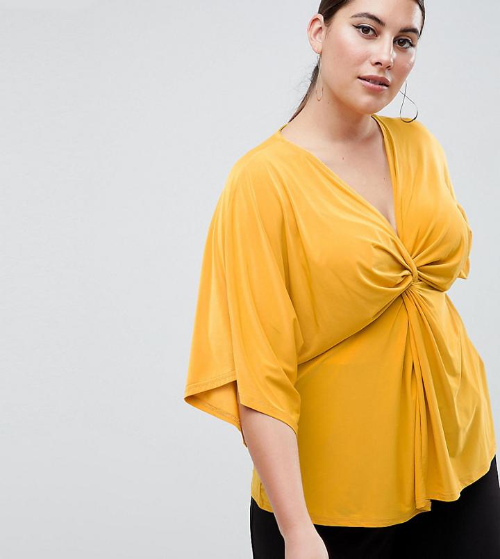 Outrageous Fortune Plus Knot Front Jersey Top In Yellow