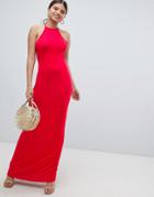 Boohoo Halterneck Maxi Dress - Red