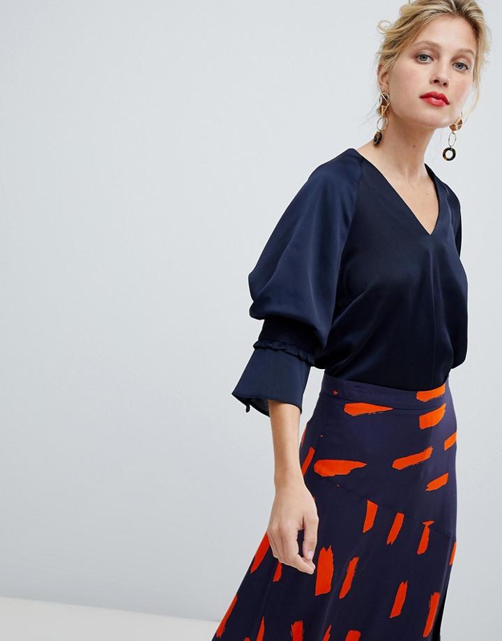 Y.a.s V-neck Top With Volume Sleeve - Navy