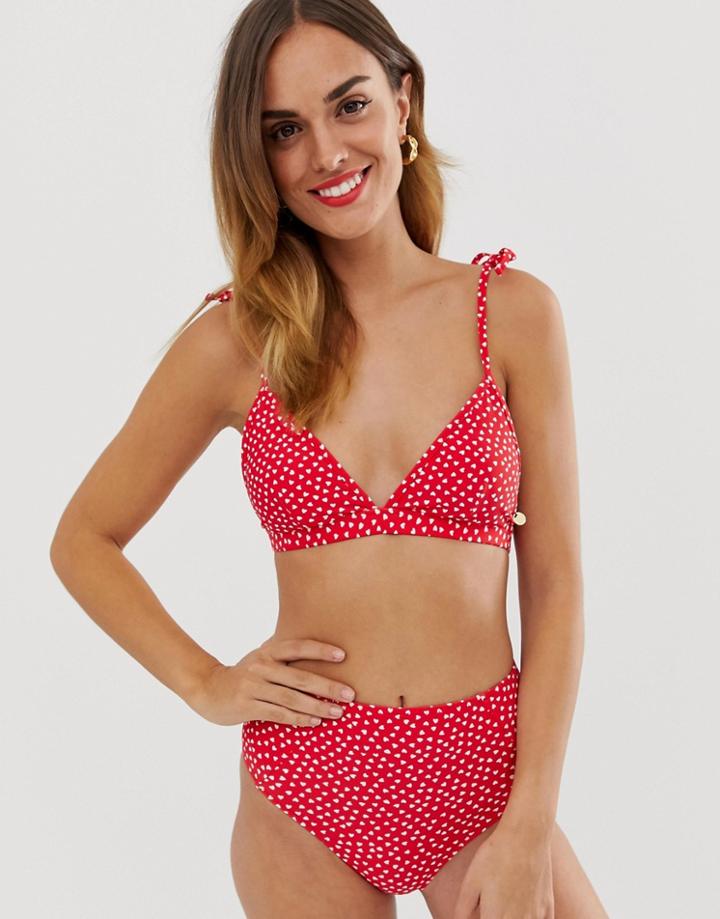 Whistles Heart Print Triangle Bikini Top-red