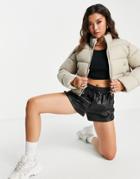Asos Design Cropped Puffer In Putty-white