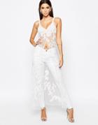 Asos Night Embellished Mesh Split Front Cami - White