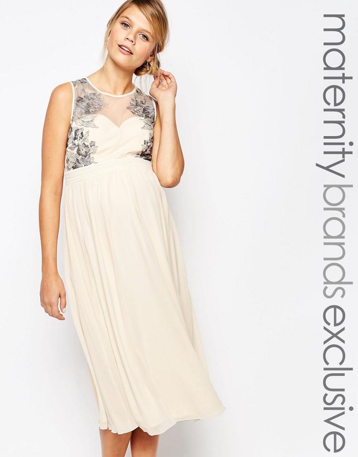 Little Mistress Maternity Lace Overlay Sleeveless Skater Dress - Cream
