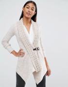 Lipsy Cable Knit Cardigan With Buckle Detail - Beige