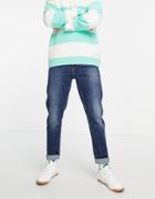 Asos Design Cotton Blend Tapered Jeans In Dark Wash Blue - Mblue-blues