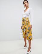 Vila Floral Wrap Skirt - Yellow