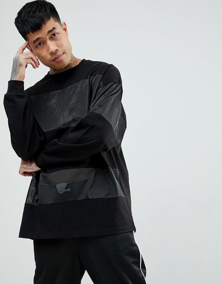 Asos Oversized Long Sleeve T-shirt With Mesh Cut And Sew - Black