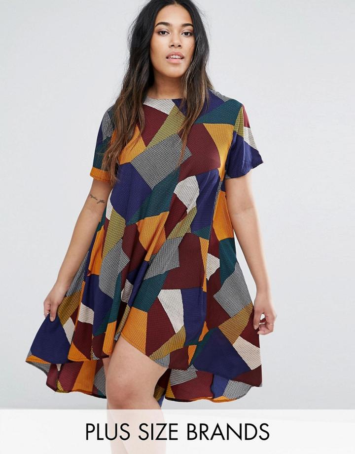 Ax Paris Plus Patchwork Print Swing Dress - Multi