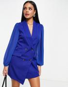Unique 21 Blazer Dress With Puff Sleeves In Navy