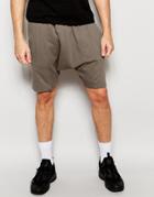 Asos Mid Length Drop Crotch Shorts In Light Brown - Walnut