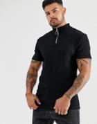 Asos Design Skinny Rib T-shirt With Stretch And Turtle Zip Neck In Black