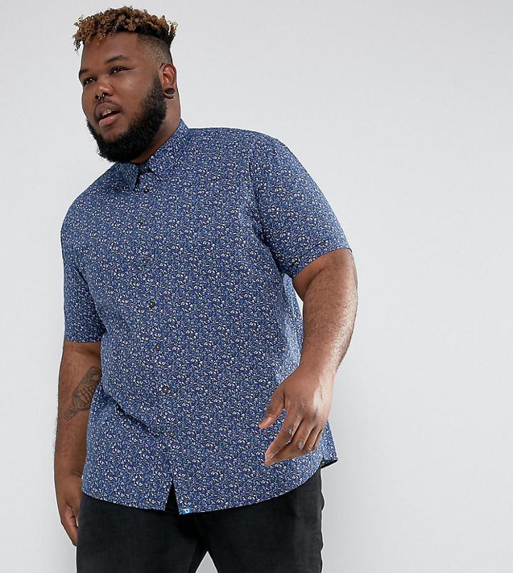 Duke King Size Short Sleeved Floral Shirt In Navy - Navy