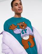 Crooked Tongues Oversized Sweater With Jacquard Pattern In Green