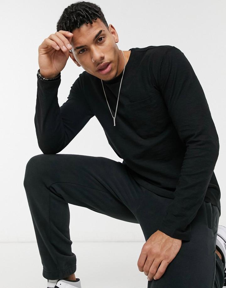 Only & Sons Long Sleeve Slub Top In Black