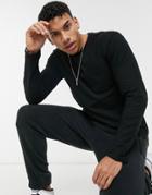 Only & Sons Long Sleeve Slub Top In Black