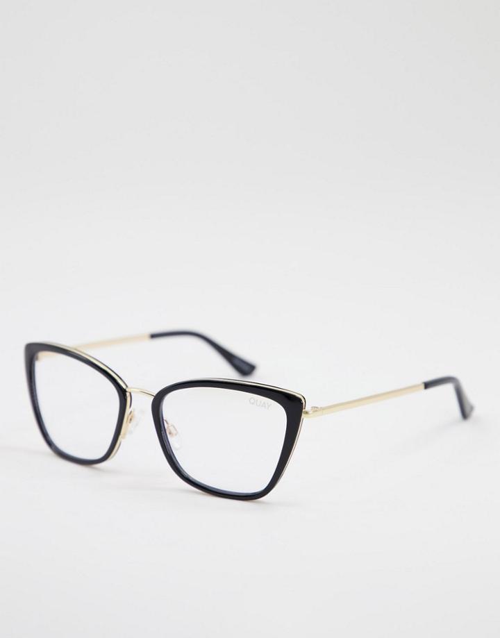 Quay Click Bait Womens Cat Eye Blue Light Glasses In Black