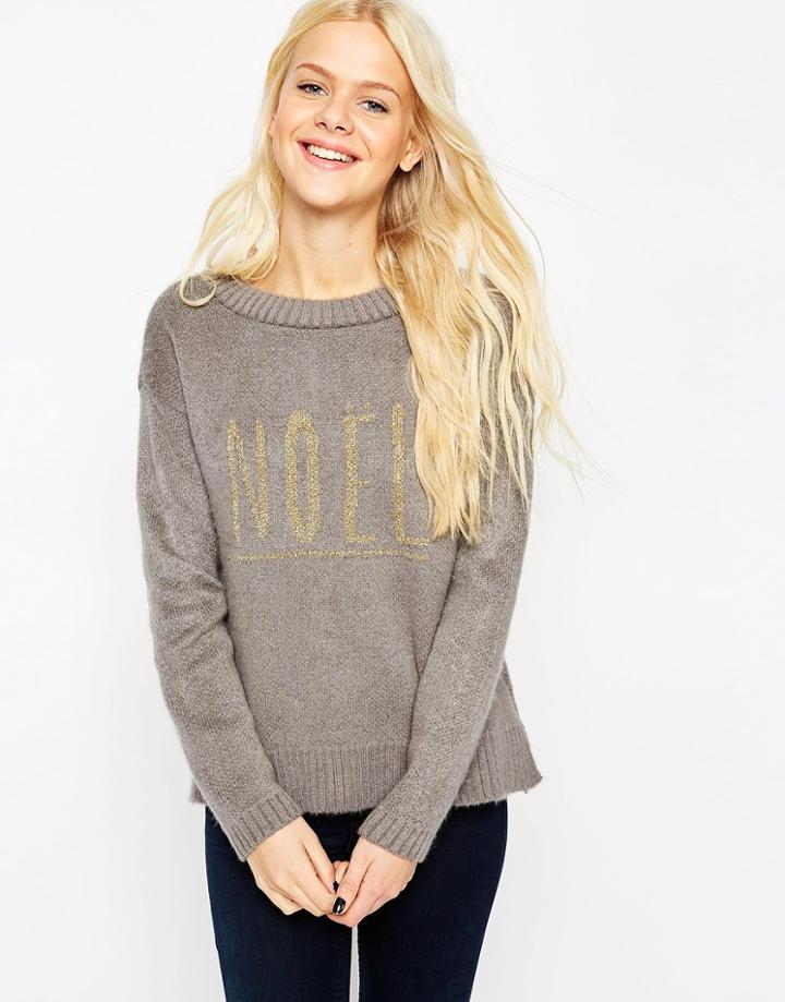 Asos Holidays Sweater With Metallic Noel - Gray