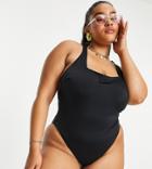 Collusion Plus Square Neck Swimsuit In Black - Black