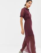 Vero Moda Tiered Maxi Tie Waist Dress - Purple