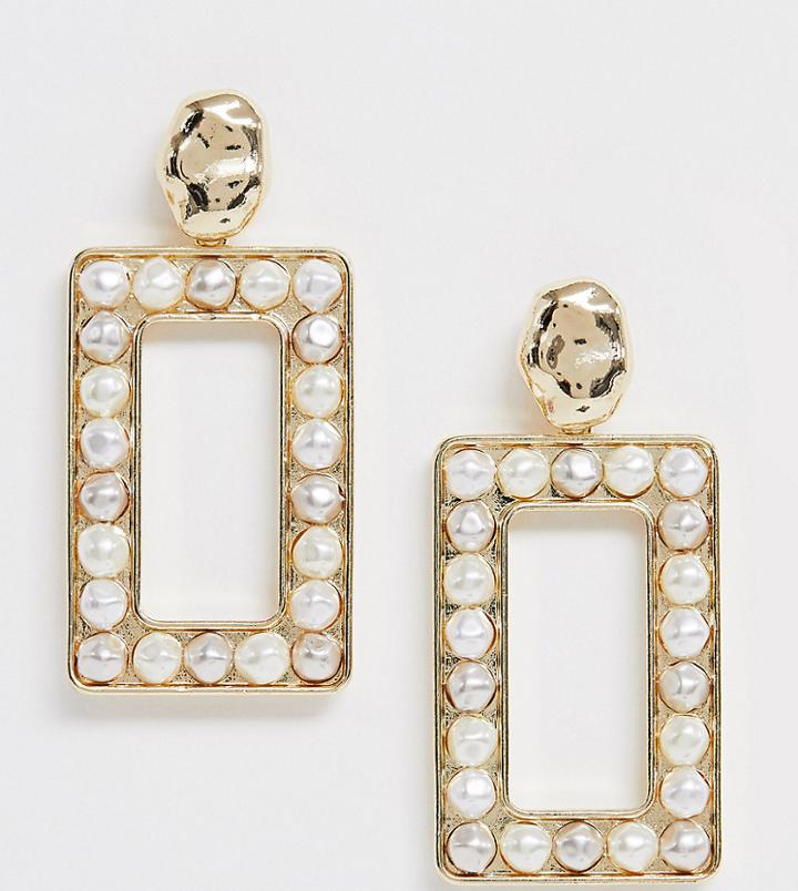 Reclaimed Vintage Inspired Statement Earring With Pearl - Gold