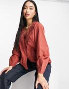 Influence Eyelet Collared Blouse In Rust-orange