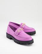 Asra Freya Chunky Loafers With Gold Chain Trim In Purple Leather