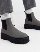 Asos Design Chelsea Boots In Gray Faux Suede With Chunky Sole