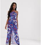 Parisian Tall Floral Halterneck Maxi Dress With Keyhole Detail And Tie Waist - Blue