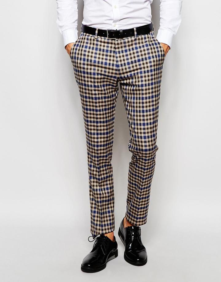 Selected Homme Exclusive Heritage Check Suit Pants In Skinny Fit - Brown