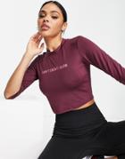 Hoxton Haus Slogan Long Sleeve Gym Crop Top In Deep Purple