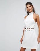Finders Unbelievers Mini Dress With Lattice Waist Detail - Cream