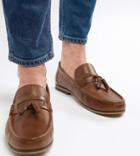 Asos Design Wide Fit Tassel Loafers In Tan Leather With Fringe And Natural Sole - Tan