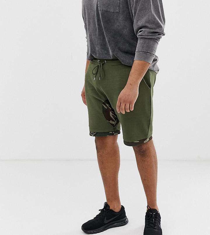 Asos Design Plus Camo Short With Hem Extenders - Green