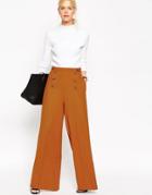 Asos Flare Pant With Button Front - Beige