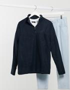 Asos Design Polar Fleece Sweatshirt With Half Zip In Navy