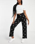 Neon Rose Relaxed Straight Leg Jeans In Celestial Embroidery-black