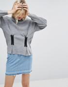 Asos Sweater In Rib With Corset Front Detail - Gray