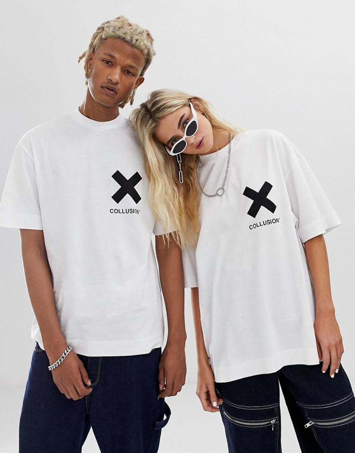 Collusion Unisex Logo T-shirt In White - White