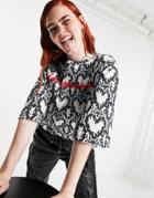 Love Moschino All Over Heart Print Boxy T-shirt In Gray-grey