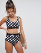 Asos Fuller Bust Mix And Match Mixed Gingham Pom Pom Crop Bikini Top Dd-g - Multi