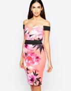 Lipsy Bardot Dress In Large Blossom Print - Multi