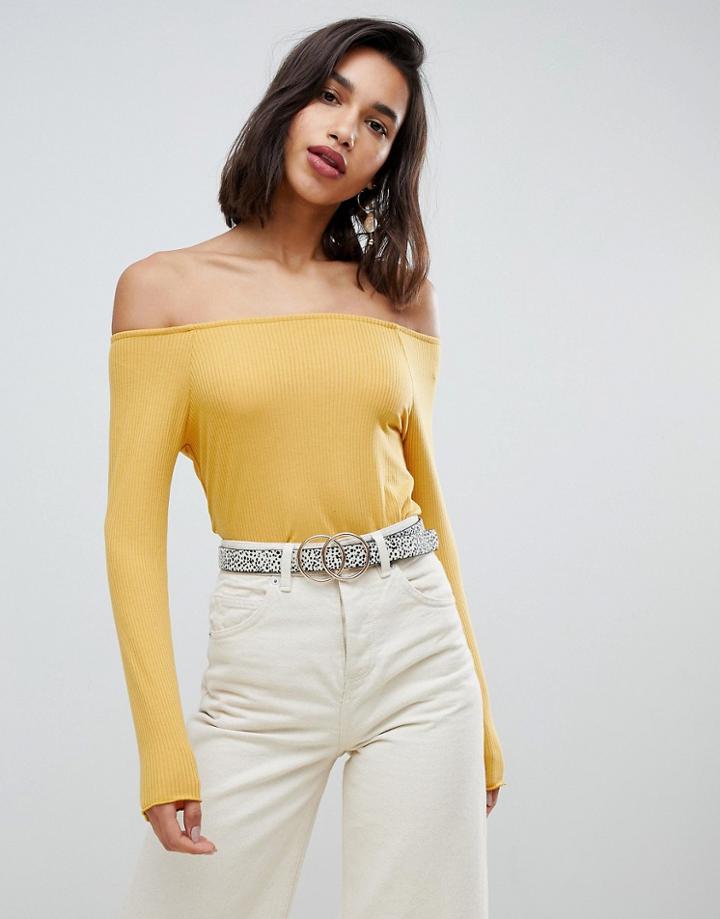 Vero Moda Ribbed Bardot Top-yellow