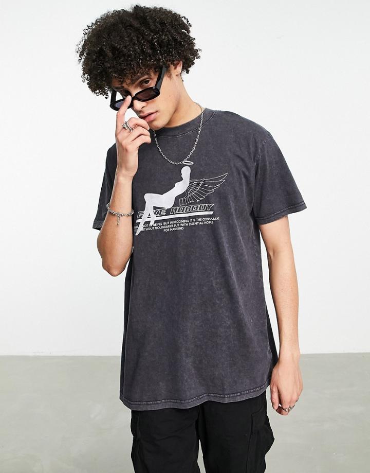 Night Addict Angel Print T-shirt In Black