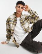 River Island Oversized Fit Checked Shirt In Ecru-neutral