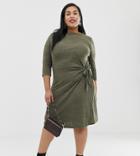 Junarose Tie Waist Detail Dress In Khaki - Green