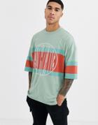 Asos Design Organic Cotton Oversized Longline Color Block T-shirt With Authentic Embroidery-white