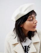 Asos Design Wool Beret With Bound Edge - White