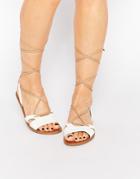 Call It Spring Caowien White Ghillie Lace Up Flat Sandals - White