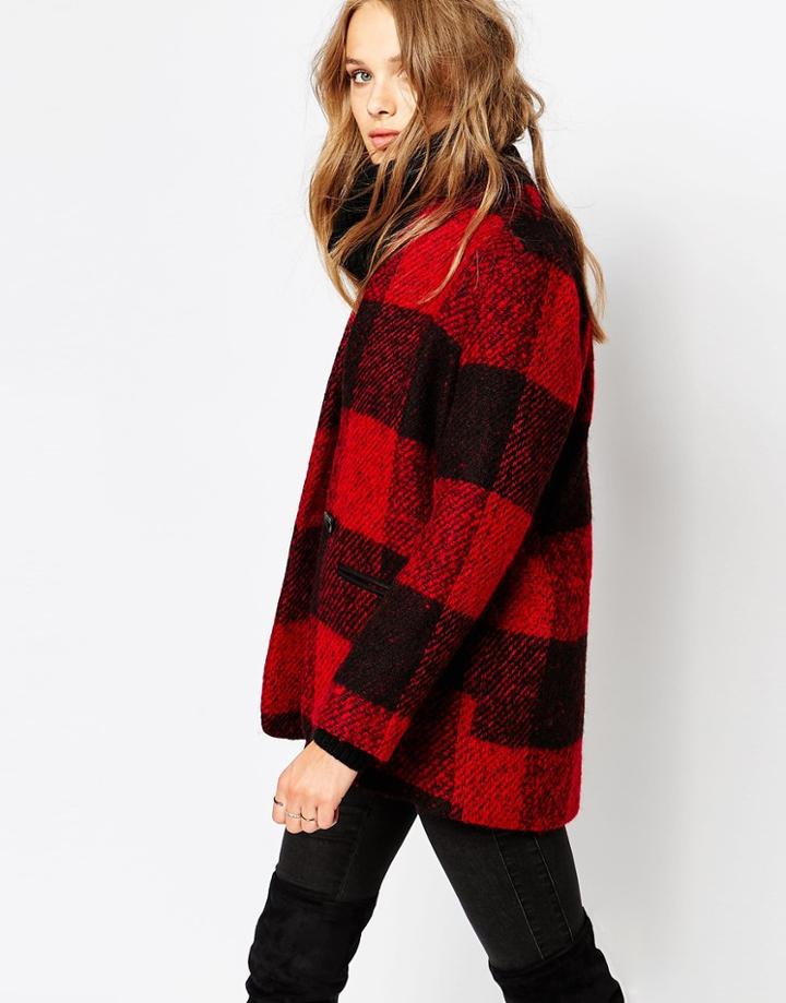 Suncoo Emma Coat In Large Check - Rouge